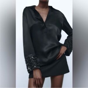 ZARA Satin long sleeve Top